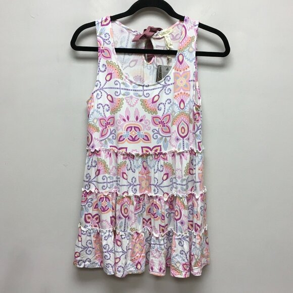 Matilda Jane Multicolor Floral Sleeveless Scoop Neck Tie Back Tiered Tunic Top S - Picture 1 of 4